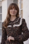 sukienka bawełniana w kwiaty w stylu retro, z podwójnym kołnierzem, koronką i falbanka